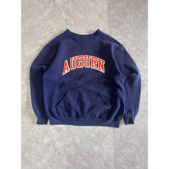 90s Vintage Auburn Tigers Navy Russell Kangaroo Pocket Navy Crewneck Size L - Picture 1 of 4